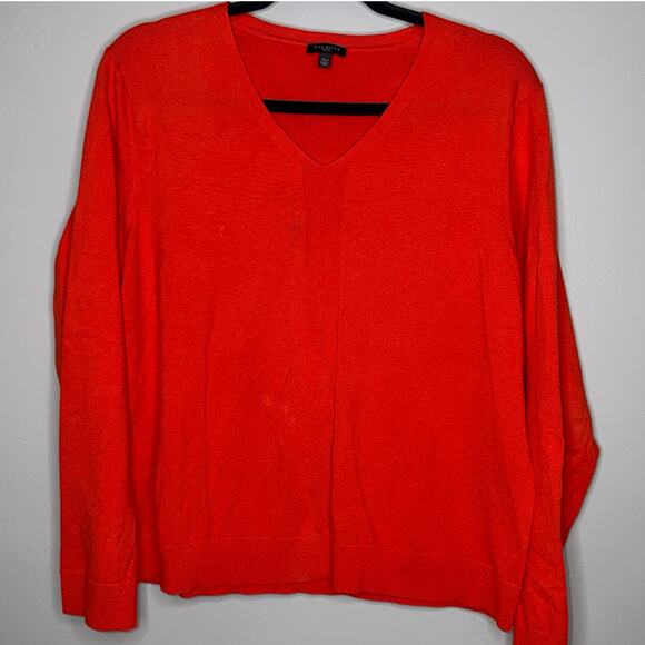 Talbots Petites Womens XL Burnt Orange Long Sleeve V-neck Tight Knit Sweater - Picture 1 of 6